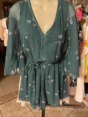 Abercrombie & Fitch Teal Floral V-Neck Romper